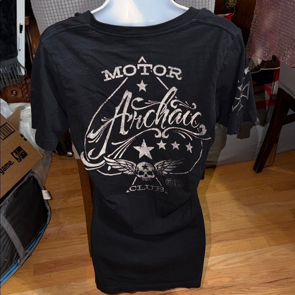 Archaic Black and Silver Graphic V-Neck Tee - Picture 2 of 3